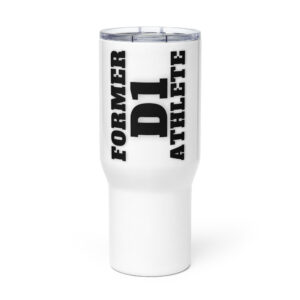 Travel mug with a handle Former-D1-Athlete-(Alpha)-Vertical-in-Black-Letters