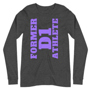 Unisex Long Sleeve Tee Former-D1-Athlete-(Alpha)-Vertical-in-Purple-Letters