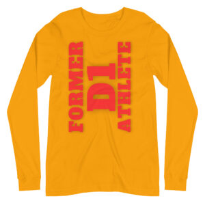 Unisex Long Sleeve Tee Former-D1-Athlete-(Alpha)-Vertical-in-Red-Letters