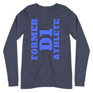 Unisex Long Sleeve Tee Former-D1-Athlete-(Alpha)-Vertical-in-Royal-Blue-Letters