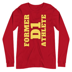 Unisex Long Sleeve Tee Former-D1-Athlete-(Alpha)-Vertical-in-Yellow-Letters