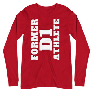 Unisex Long Sleeve Tee Former-D1-Athlete-(Alpha)-Vertical-in-White-Letters