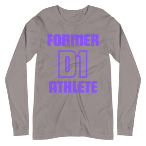 Unisex Long Sleeve Tee Former-D1-Athlete-(Futura)-in-Purple-Letters