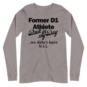 Unisex Long Sleeve Tee Former-D1-Athlete-(ITC)-Back-in-My-Day-in-Royal-Blue-Letters