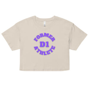 Women’s crop top Former-D1-Athlete-(Alpha)-Circle-in-Purple-Letters