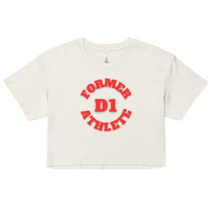 Women’s crop top Former-D1-Athlete-(Alpha)-Circle-in-Red-Letters